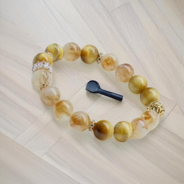 Women's Gold Tiger Eye & Yellow Crystal Bracelet - Attract Wealth, New Chinese Style, High-End Design.