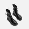 Biker Leather Shoes for Women Mid Calf Footwear Black Ladies Boots Half High Platform Cosplay New In Trend 2025 Chic and Elegant