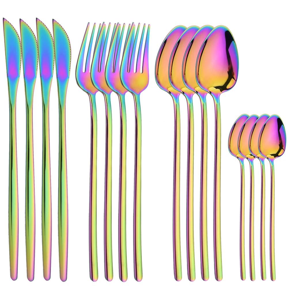 16Pcs Gold Mirror Cutlery Set Knife Fork Spoon Dinnerware Set Stainless Steel Tableware Western Flatware Kitchen Silverware Set