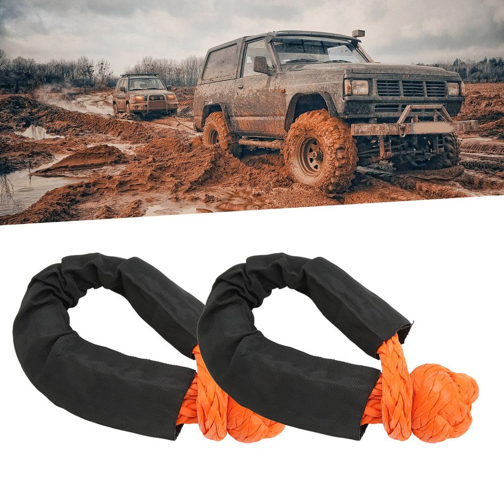 2 Pcs 13mm Soft Shackle 44092 Lbs Breaking Force High Tear Resistance Portable Soft Recovery Tow Strap for Truck SUVs Offroad Vehicels