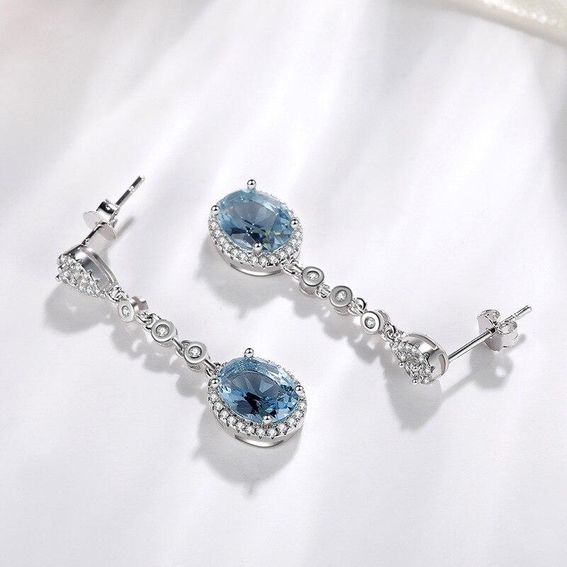 Blue Sapphire Topaz Earring for Women 925 Silver Bizuteria Gemstone Aretes De Mujer Oorbellen Drop Earring for Girl Orecchini