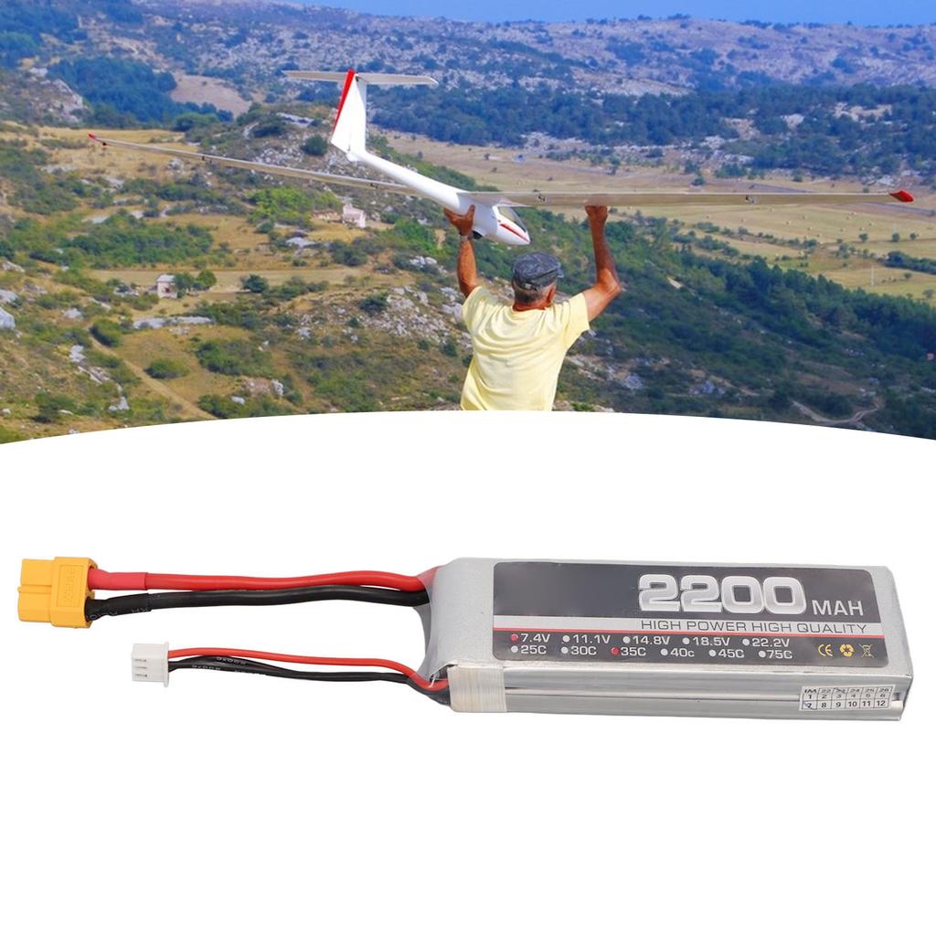 7.4V 2S 2200mAh 35C   Battery RC Airplane High Rate Lithium Battery with XH Balance Head for Replacement