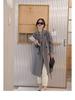 Petite Women's Korean-Style Fleece-Lined Gray Wool Coat for Fall/Winter