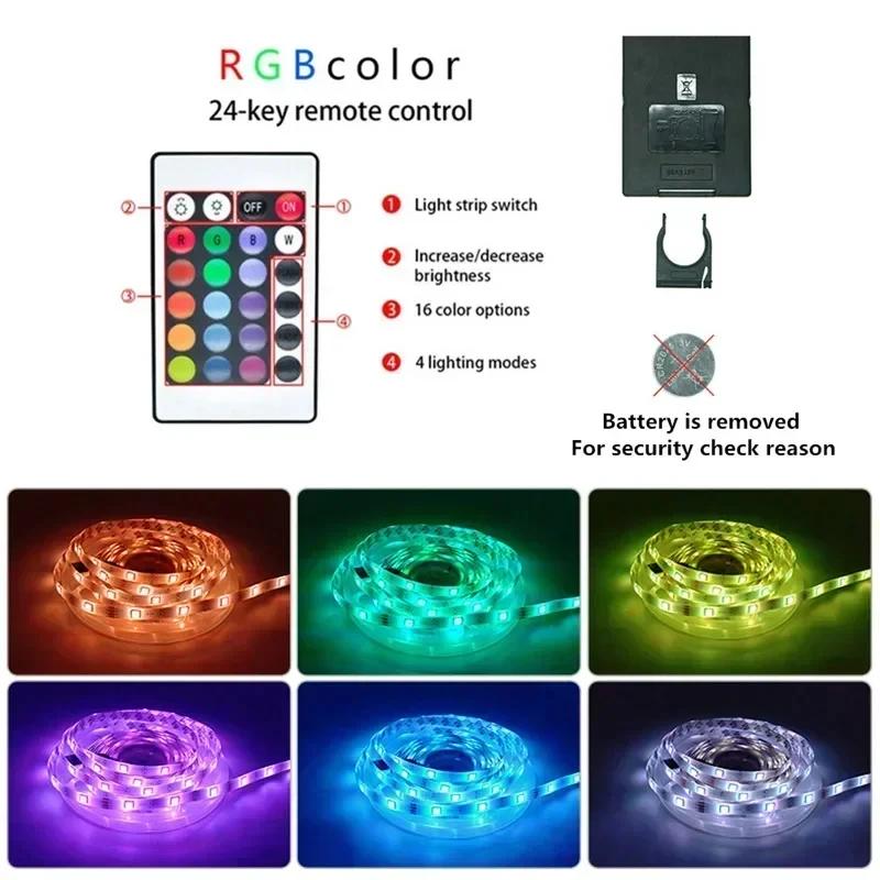 RGB LED Strip Lights TV Backlight Dimmable 1-30M USB 5V Bluetooth and 24Keys Remote Control RGB Lights For Home Party Decoration
