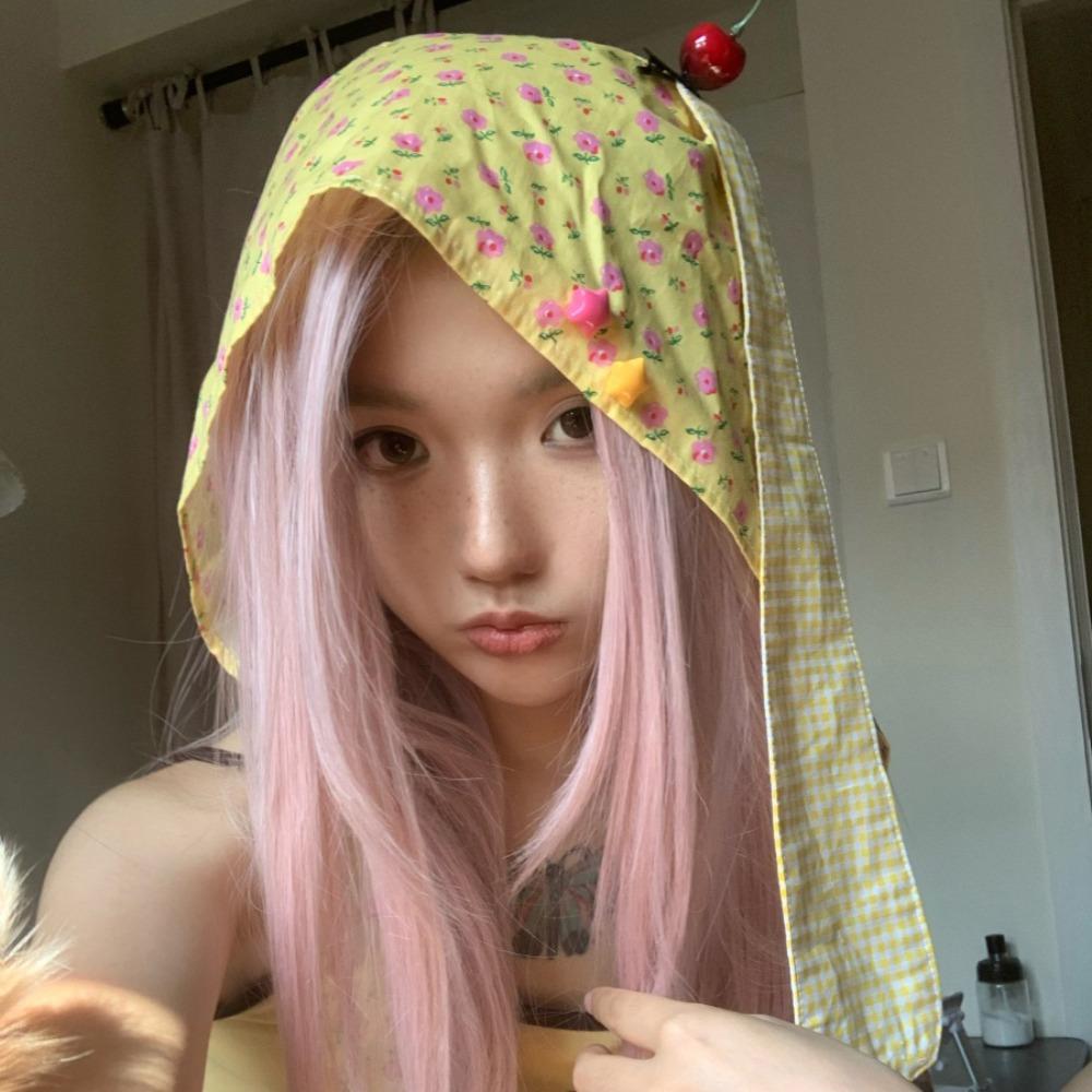 Sweet Floral Hair Scarf Y2K Pullover Cap Korean Lop Ear Rabbit Hat  Clothing Accessories