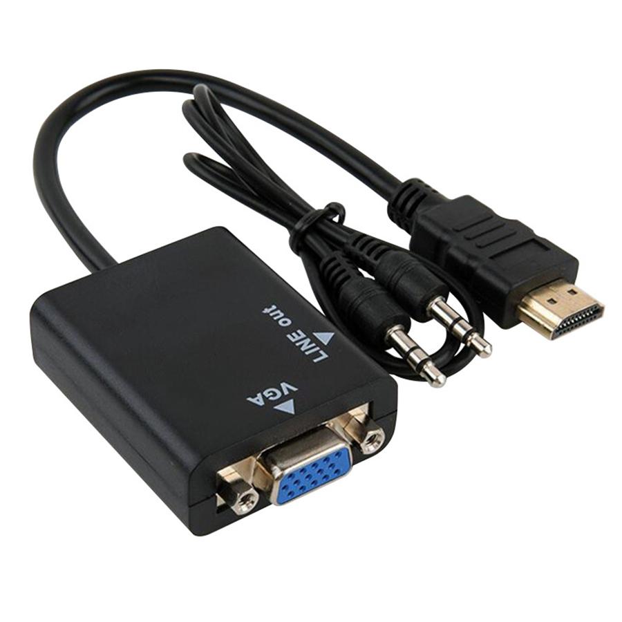 New 1×Black HDMI to VGA Converter With 3.5mm Audio Cable Video Output Adapter PC DVD