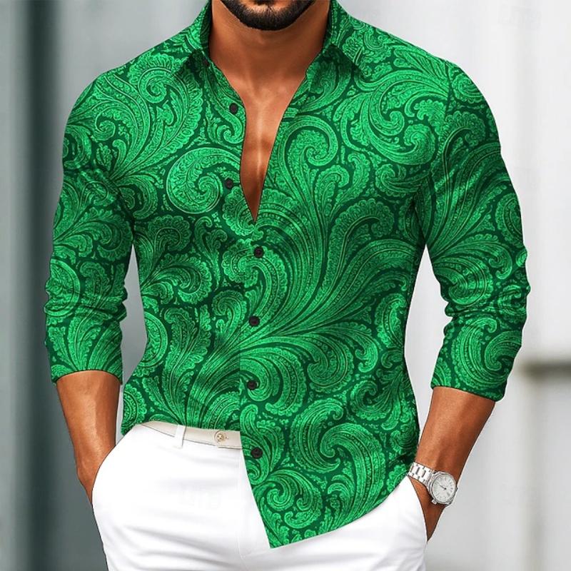 Men's Blue Blue Three Dimensional Hexagonal Geometric Printed Long Sleeve Shirt Modern Gradient Line Collar Business Casual Top