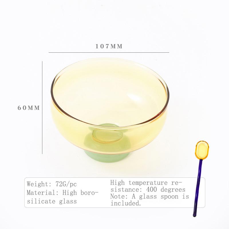 Stained Glass Transparent Goblet Bowl Spoon Set High Borosilicate Glass Bowl Fruit Salad Dessert Bowls Household Tableware