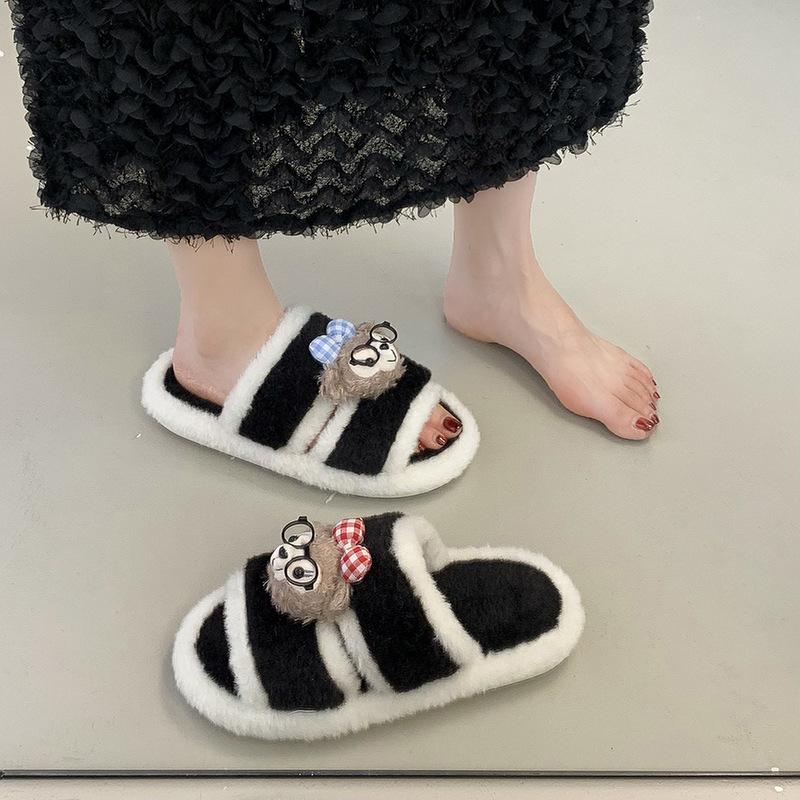 Autumn and winter cute cartoon plush warm home indoor cotton slippers women's one-word non-slip fluffy slippers women's winter