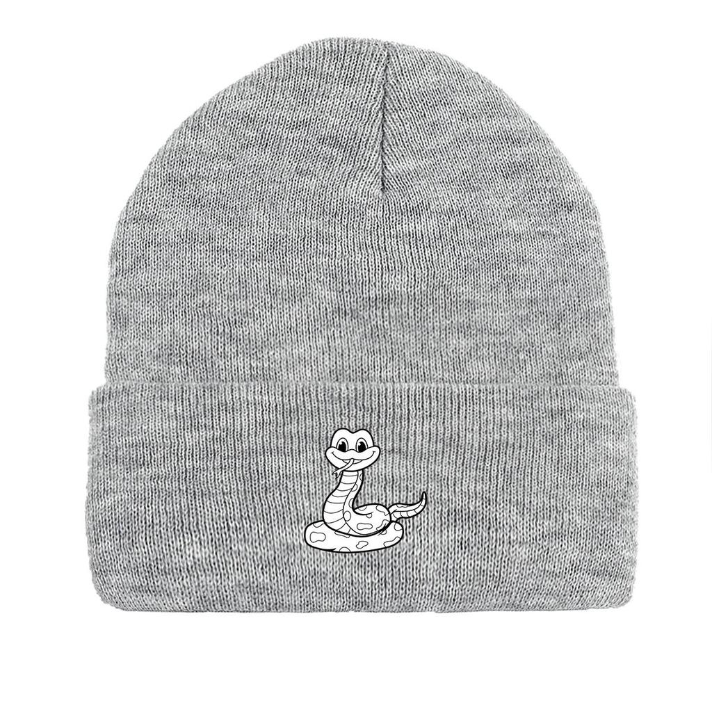 Black White Snake Print Knit Hat Beanie, Animal Man Cap Versatile Stretchy Solid Bobble Hat Knitted Cap Beanie