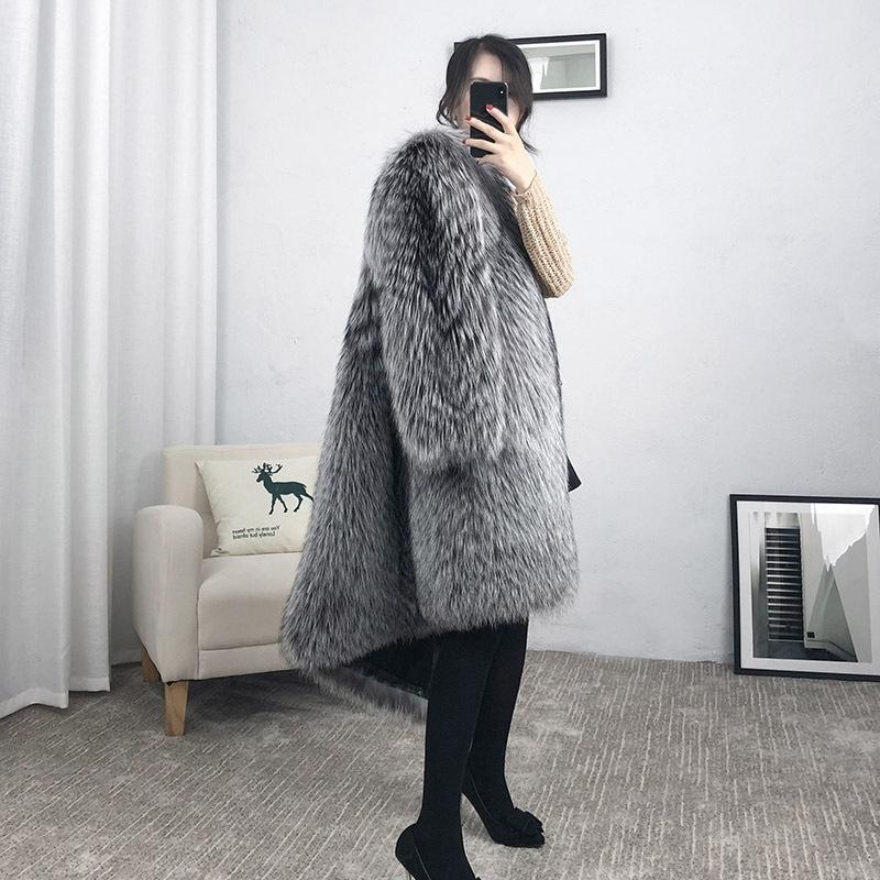 Winter New Faux Fox Fur Grass Coat Women's Mid Length Young Mink Fur Over Knee Fur Coat