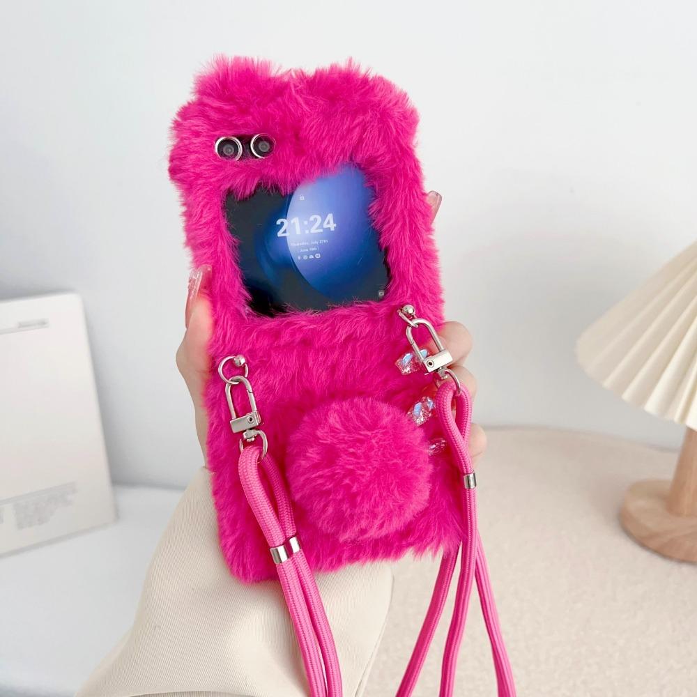 Crossbody Plush Cartoon Phone Case for Samsung Galaxy Z Flip 6 5 4 3 Flip6 Flip5 Flip4 Flip3 5G Shockproof Protective Cover
