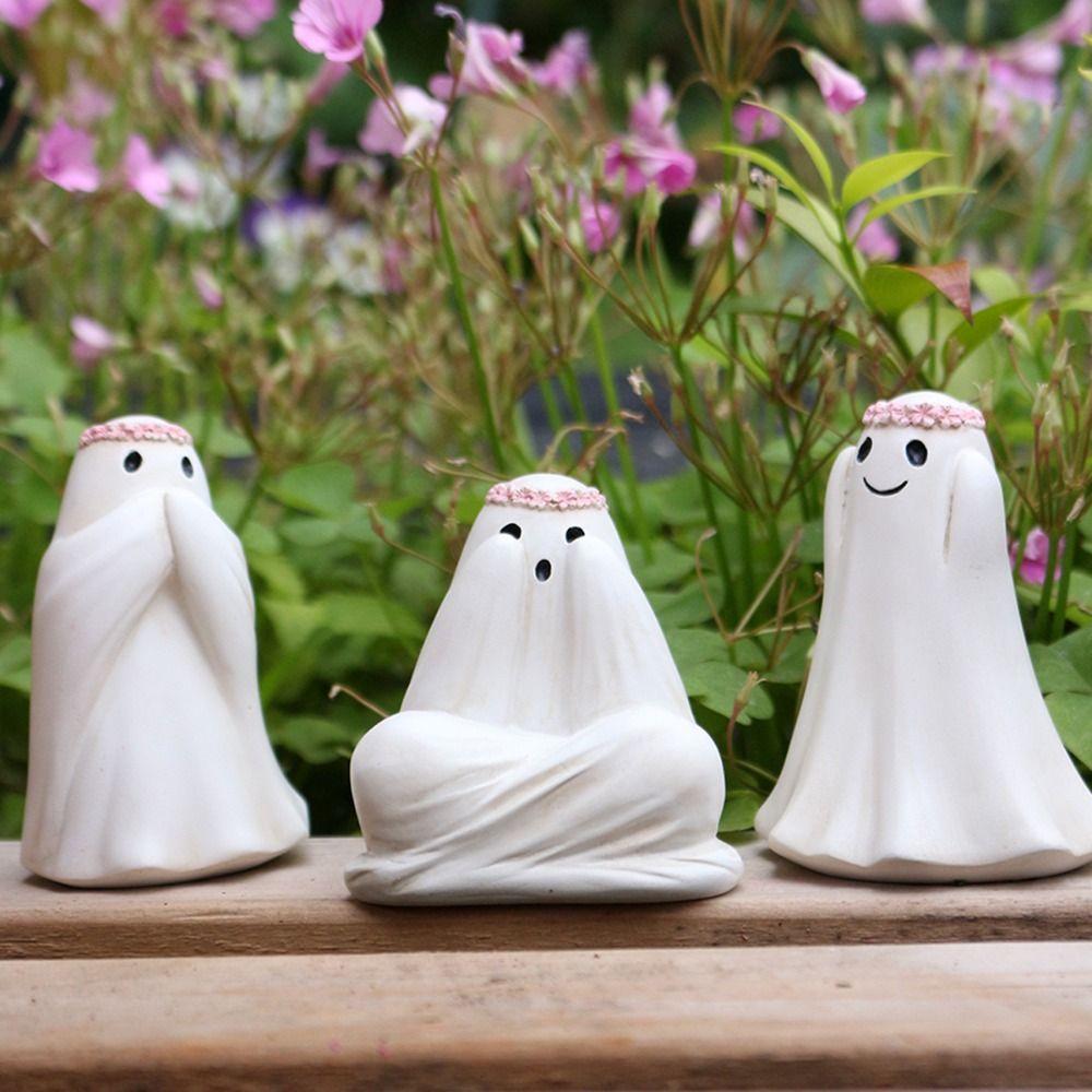 3pcs Resin Halloween Ghost Decor Set Cute Ghost Art Sculpture Ghost Statue  Fish Pond