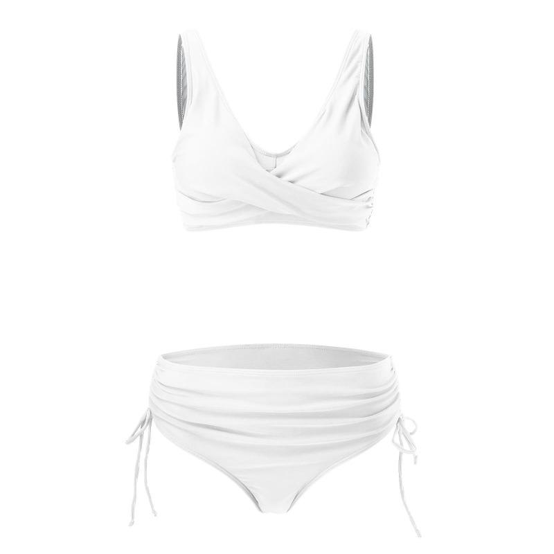 New Solid Color Cross-strap Sexy Halter Split High-waisted Bikini Swimsuit