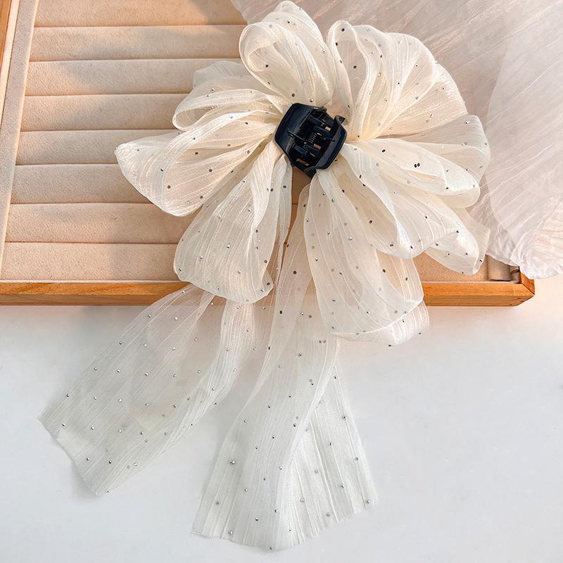 Korean Style Fashion Large Bow Ribbon Hair Claw Super Fairy Temperament Glitter Rhinestone Hair Clip Girl Sweet Hair Accessories
