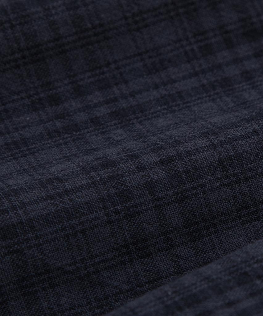 LETTERCOMO City Pop French Check Rolled-Up Half Shirt Dark Navy