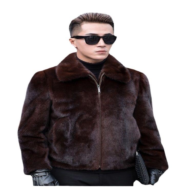 Imitation Mink Coat Men's Imitation Fur Winter Hooded Stand-Up Neck Imitation Mink Jacket Imitation Whole Mink Lapel Fur