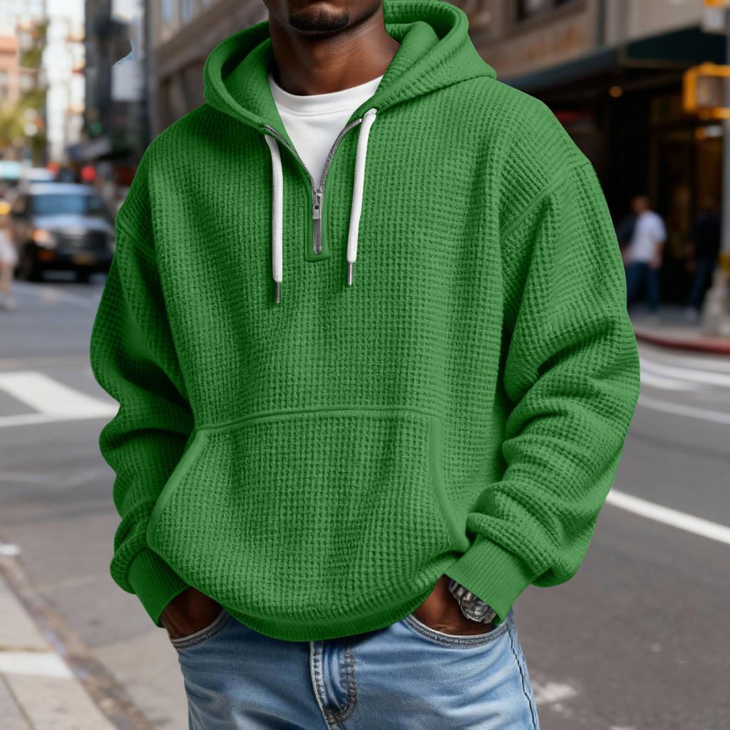 Men's Casual Solid Color Zipper Long Sleeve Hooded Sweatshirt, Everyday Zipper Casual Long Sleeve T-Shirt