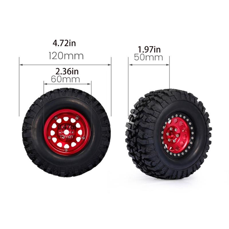 1Set/2PCS RC Crawler Wheel Rims Beadlock Rubber Wheel Tires Heavy Duty Bearing & Grip Spare Part for 1:10 TRX4 Model Car