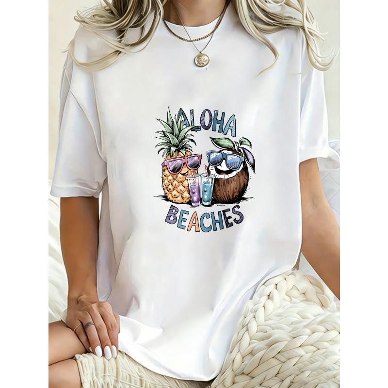 Oversized T Shirt Dress Black Aloha Beaches Pineapple And Coconut With Sunglasses Print Summer Vacation Wear