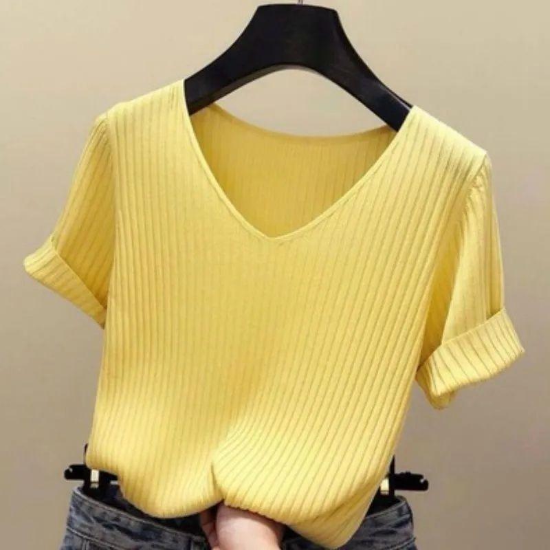 Blouse Women Blusas Mujer De Moda Verano Short Sleeve Blouse V Neck Knitted Blouse Shirt Women Blusas
