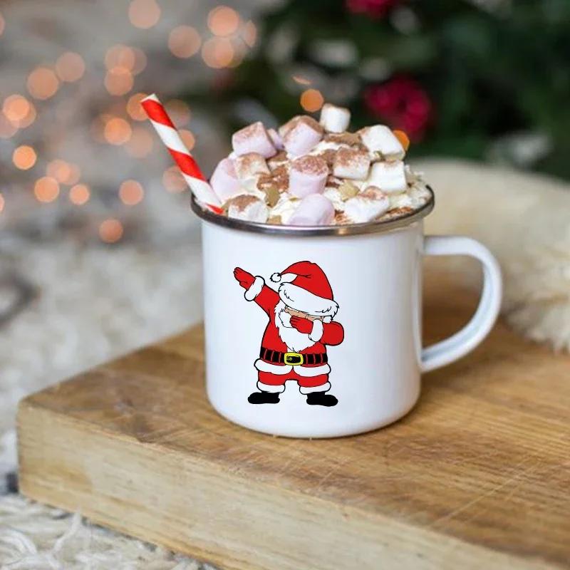 Vintage Christmas Wine Enamel Mug Love Heart Printed Creative Coffee Cocoa Cups Drinks Milk Juice Cup Cake Mugs Handle Drinkware