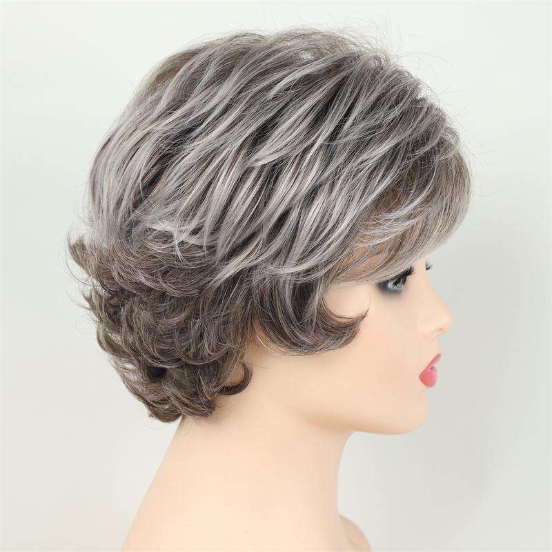 Synthetic Hair Short Haircuts Curly Wig with Bangs Granny Wigs for White Women Asian Cosplay Halloween Costume