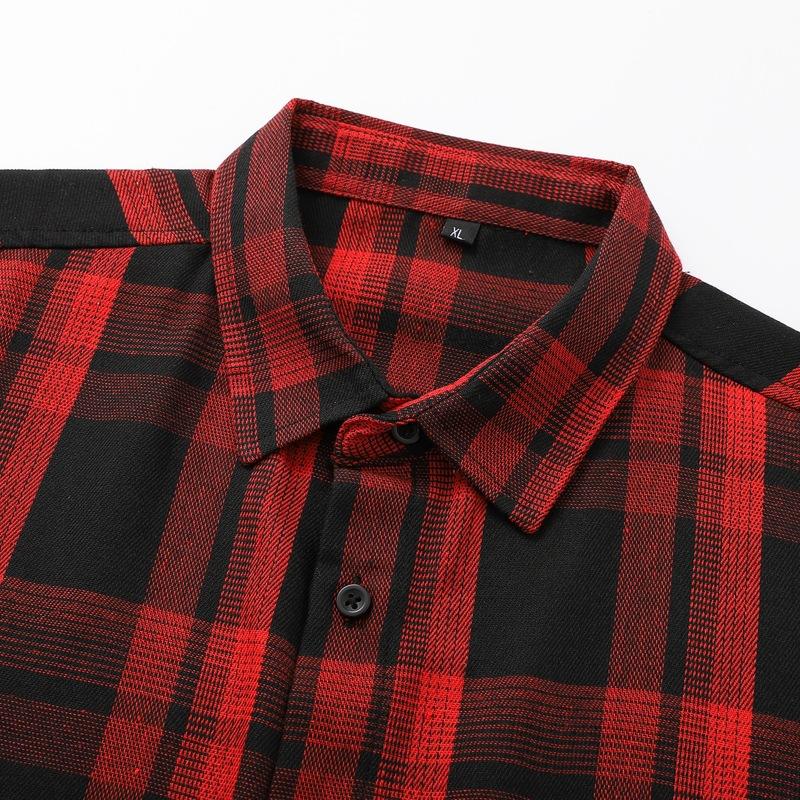 Men Oversized Short Sleeve Plaid Shirt Button Down Casual Loose Fit Streetwear Top
