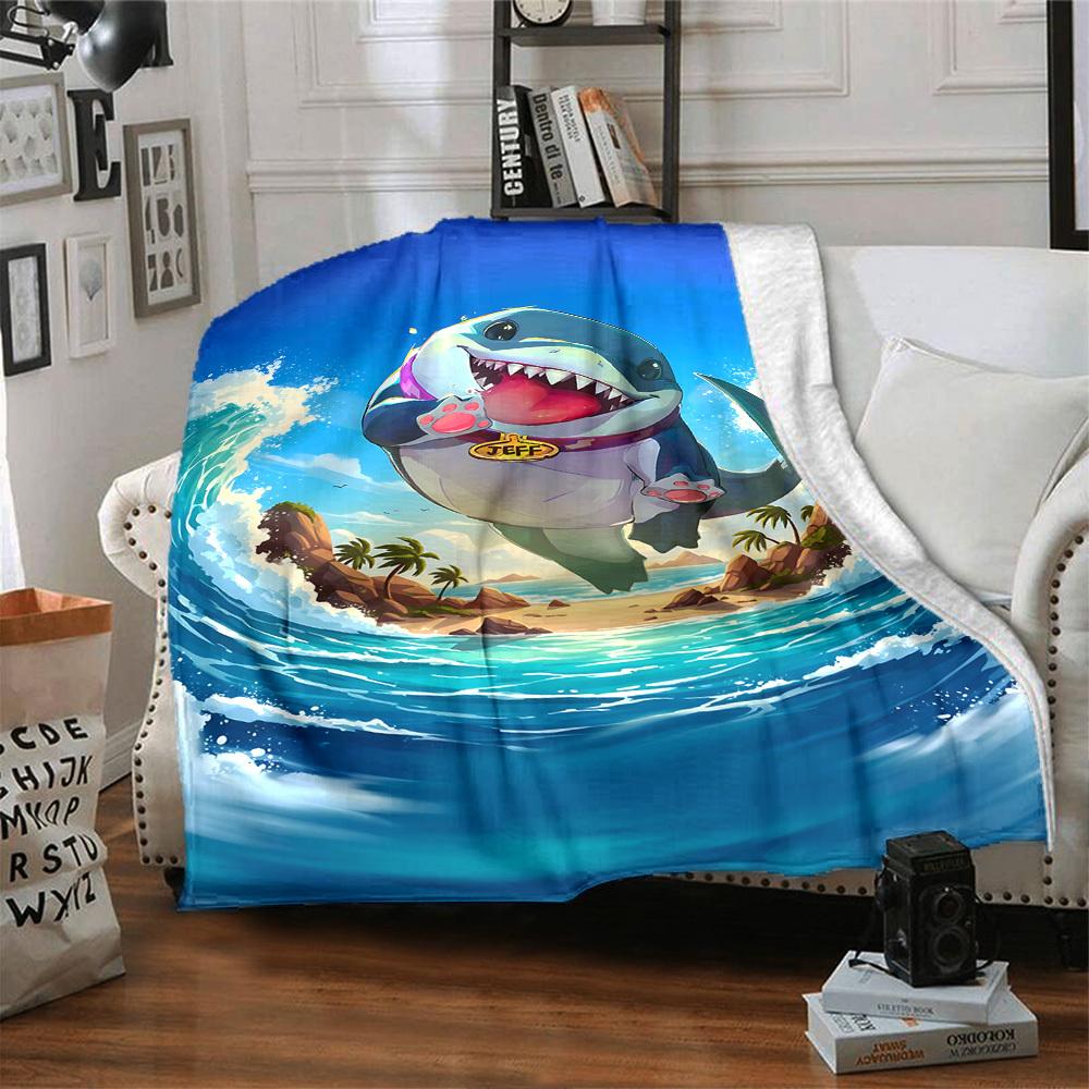 1pc shark jeff Throw Blanket Soft Flannel, Cozy All Season Polyester Perfect for Home, Office