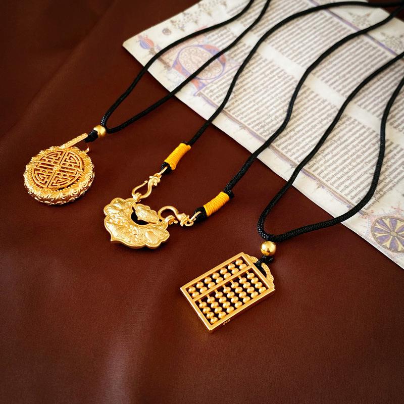 Chinesische Geometrische Stein- & Perlenkette: Retro High-End Schlüsselbeinkette, Vielseitiger Schmuck im antiken Stil