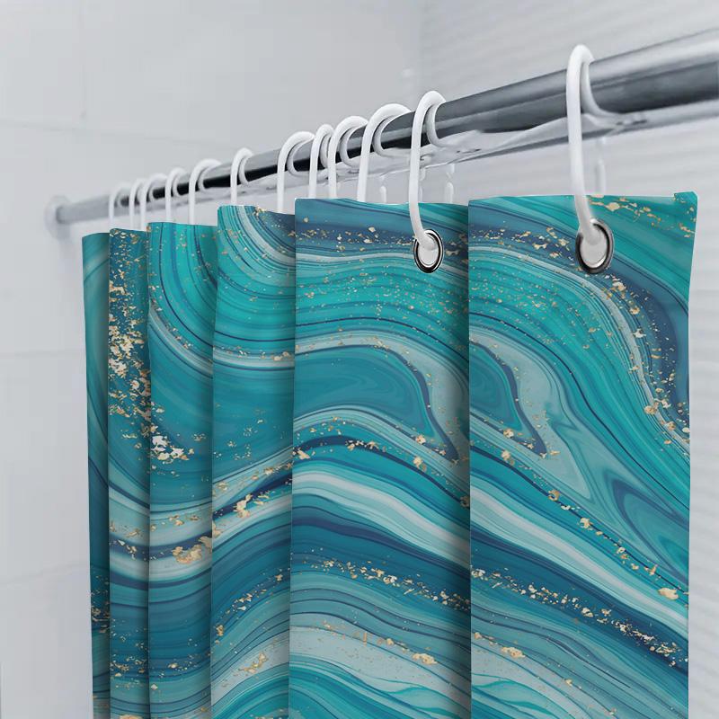 Blue Marble Shower Curtain Modern Luxurious Bathroom Decor For Kids Bathrooms Waterproof Fabric With Golden Accents (59 X 70 Inc