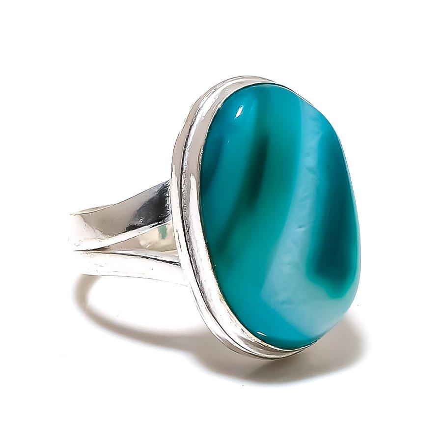 Aqua Lace Agate Gemstone Handmade 925 Sterling Silver Jewelry Ring Size 8.5 SU-8965