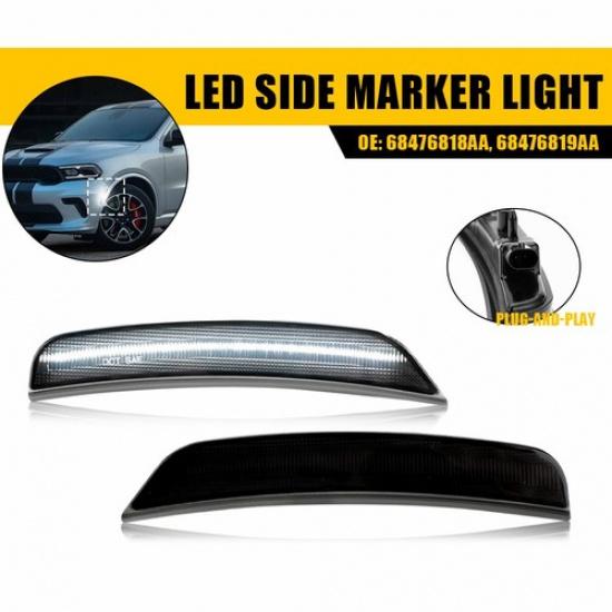 Smoked White LED Front Bumper Side Marker Light For -2024 Dodge Durango EOA