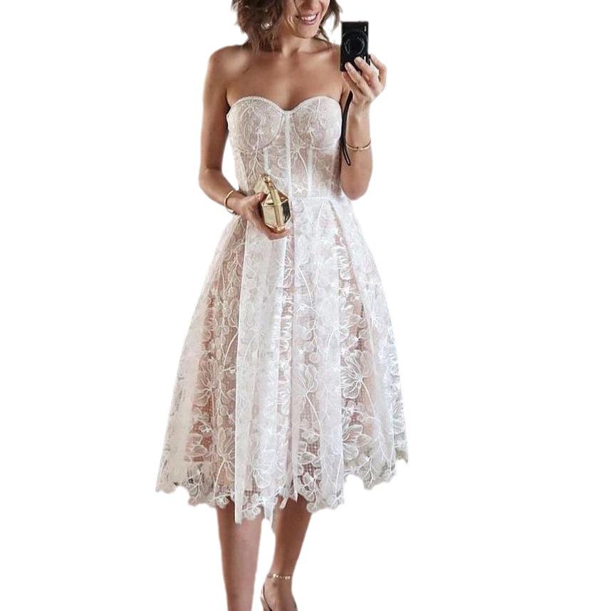 Summer Strapless Embroidered Lace Evening Gown - Sexy European & American Style