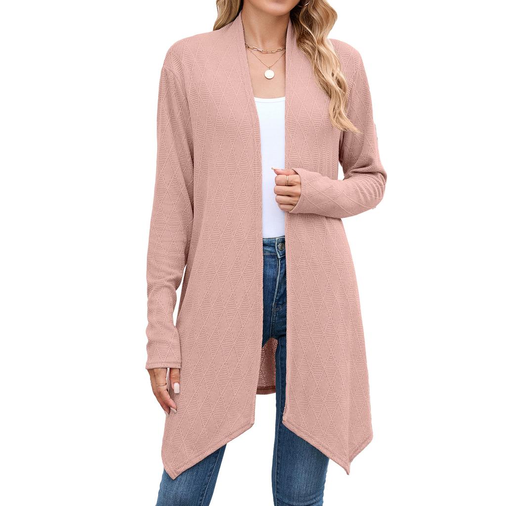 Women's Autumn New Fashion Solid Color Long-sleeved Knitted Cardigan Jacket Long Stretch Comfort Top