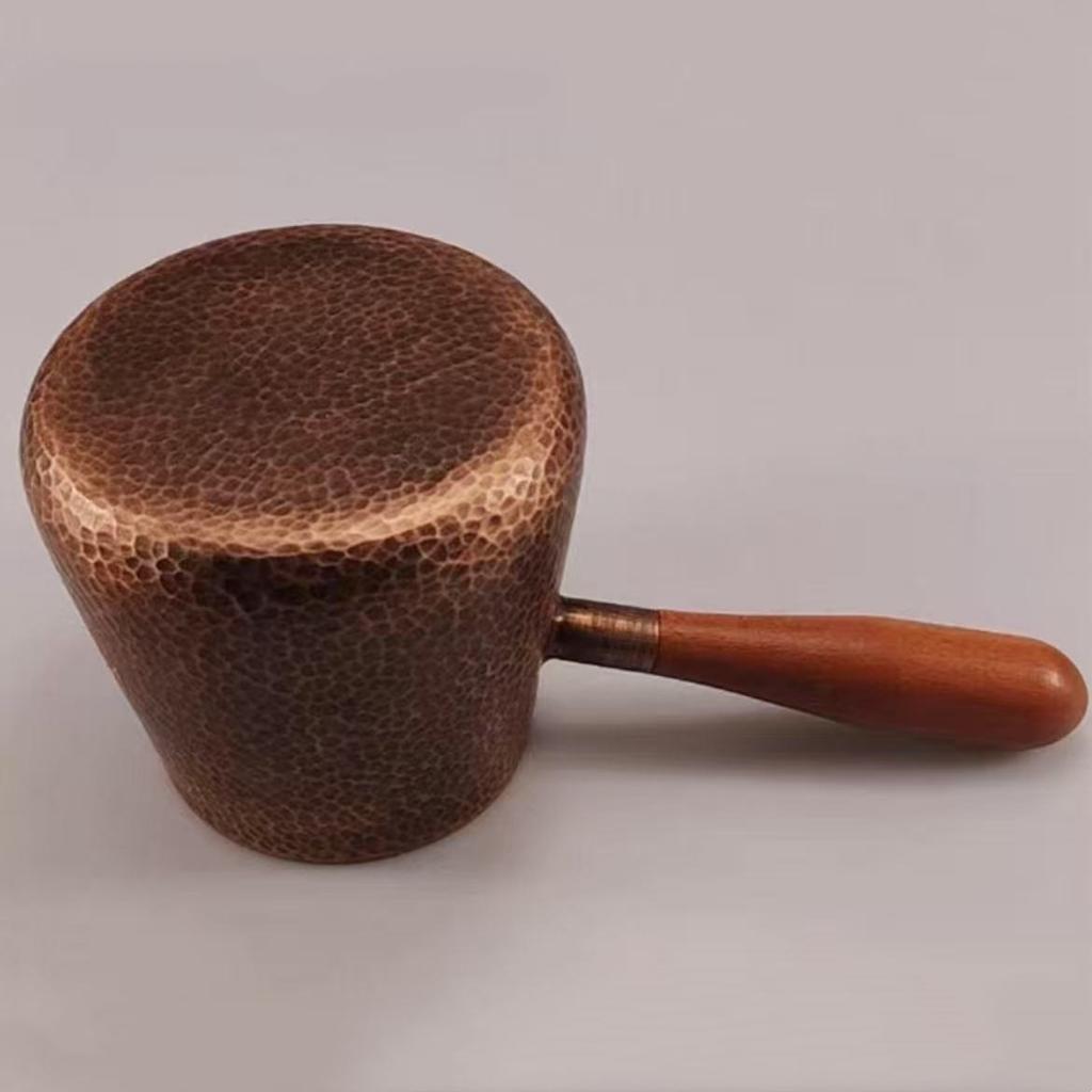 Vintage Hand-Rinsed Pure Copper Coffee Pot,Handcrafted Engraving Hammer Texture 700ml Boil Tea Teaware,Wooden Handle Teapot