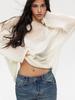 2025 Spring/Summer European-American Hollow Knit Sweater: Women's Thin, Large Round Neck, Trumpet Sleeve T-Shirt