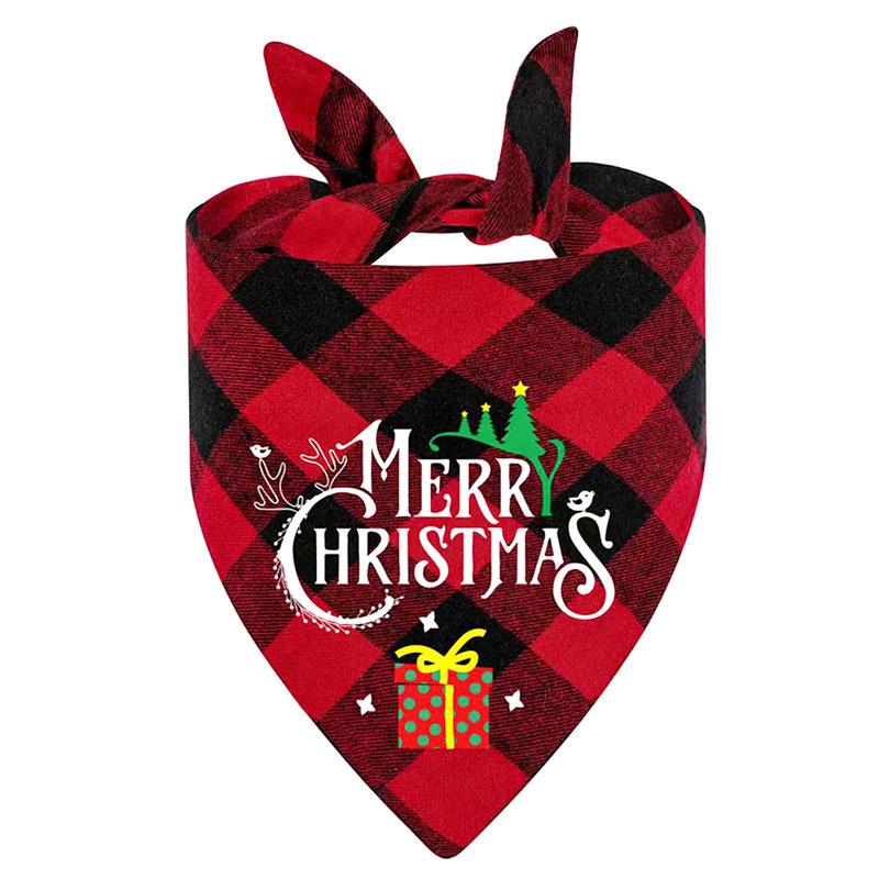 Christmas pet triangle towel plaid dog cat saliva towel print pet scarf