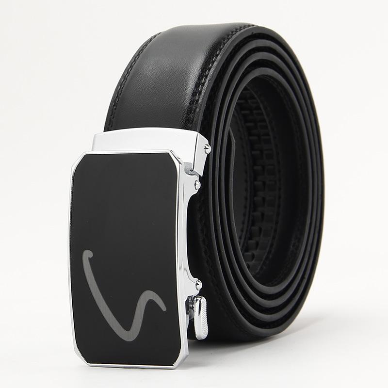 

Новая двухслойная коровья кожа с открытыми краями Мужская автоматическая пряжка Ремень из натуральной коровьей кожи Деловой и повседневный мужской ремень 110-130CM