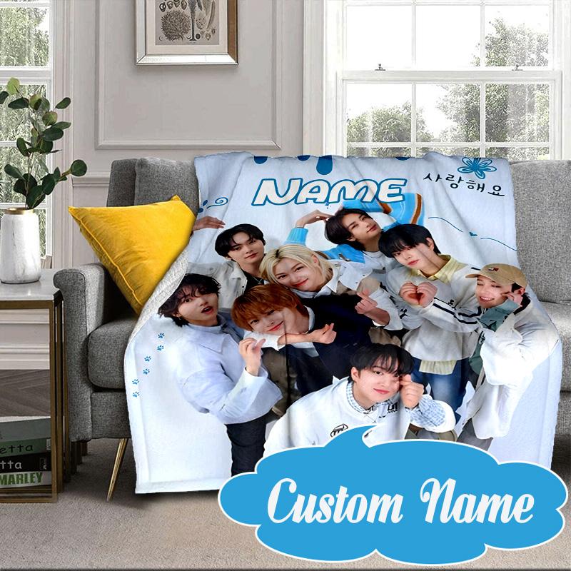 Custom Name K-pop stray Style Collective Blanket bed sofa Blanket Flannel Blanket for Camping, Hiking, Picnic Essentials,gift for Fan family