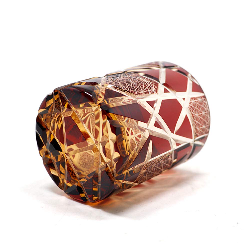 GREEM MARKET Kunsthandwerk, geschliffenes Glas, Geschenk, Glasarbeiten, Kiriko-Glas, Chrysantheme, Tsunagi-Tasse, Shochu-Glas, Rocks-Glas, Rot, Rot, A-Typ, Produktnummer