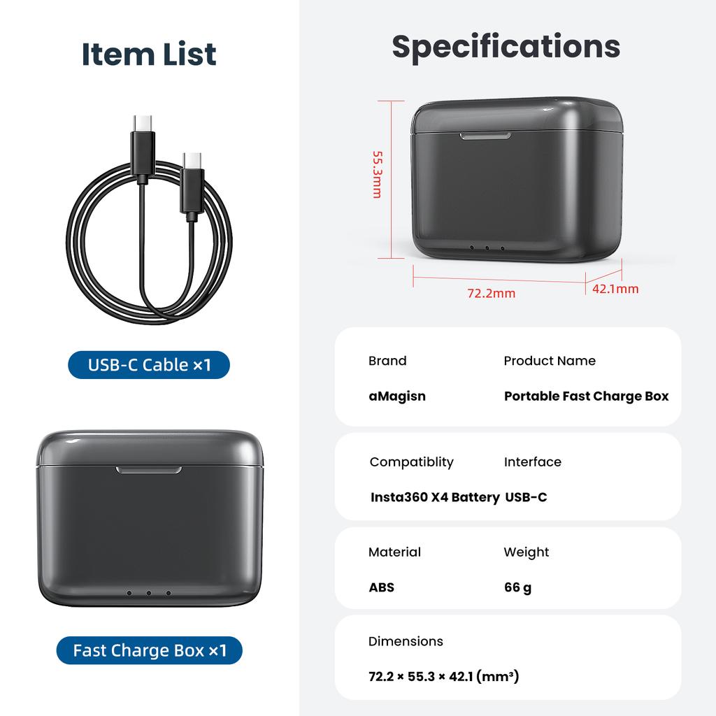 aMagisn AD13 2-slot Battery Charger Portable PD3.0/ PD2.0 Fast Charging Box Battery Charging Case