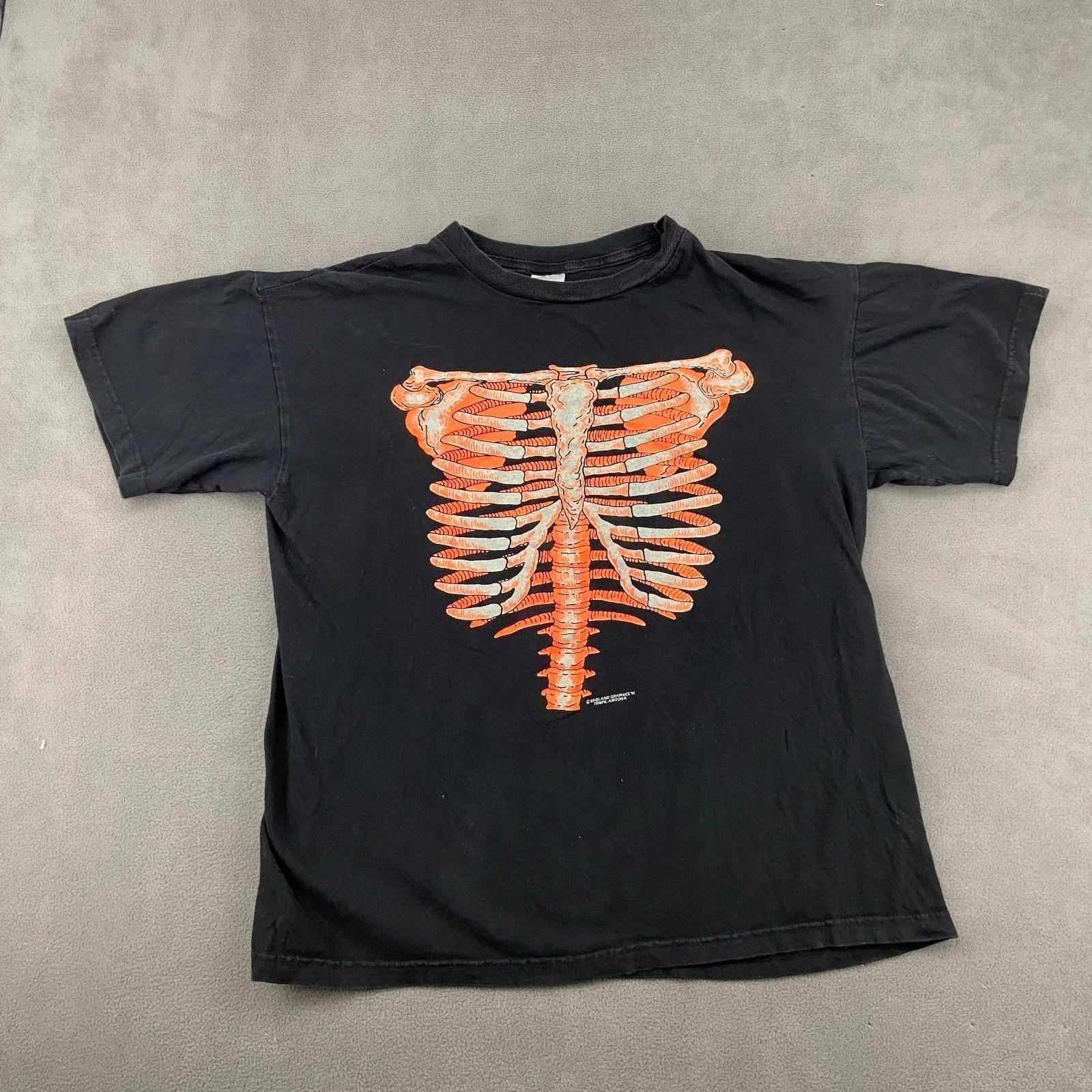 VTG 1991 Brieland T Shirt Sz XL Black Graphic Skeleton Ribcage Tempe Arizona 4XL