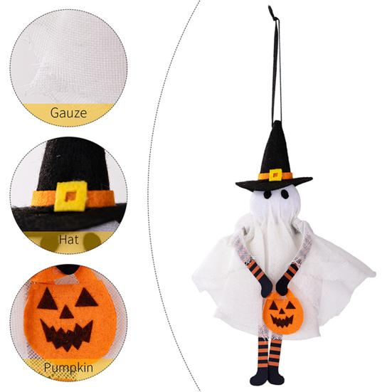 Plush Halloween Ornament Small Black Cat/Pumpkin/Ghost/Skeleton Hanging Decoration for Holiday Tree Decor