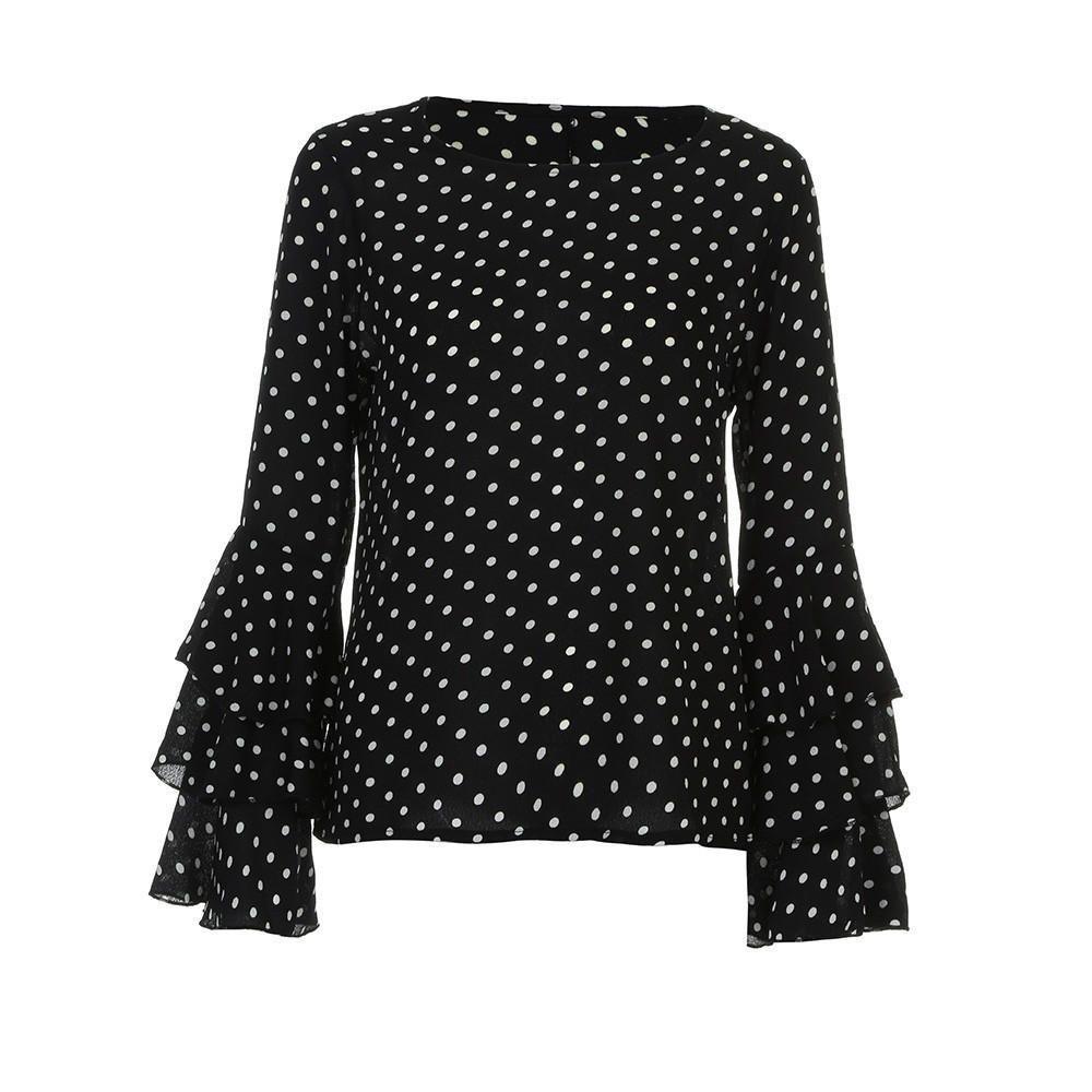 Bell Fashion Women Sleeve Loose Polka Dot Blouse Casual Ladies Shirt Tops