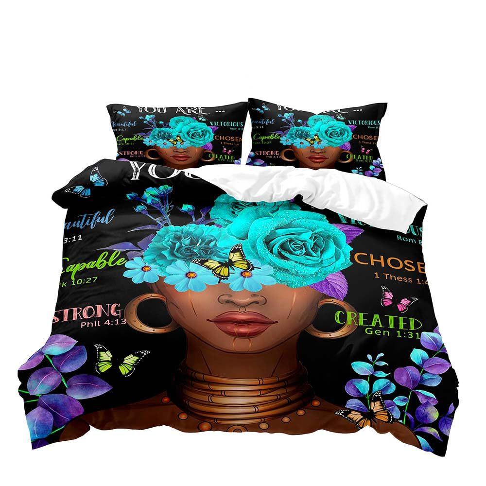 African Girl Duvet Cover Eiffel Tower Three-Piece Soft Bedding Set With Pillowcase