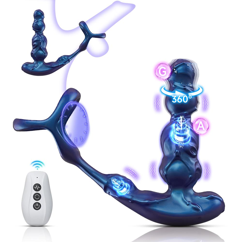 Silicone Penis Ring, Anal Plug, and Vibrator 3-in-1, Prostate and Anal Stimulation Masturbator, Male Adult Sex Toys, Sex Toys