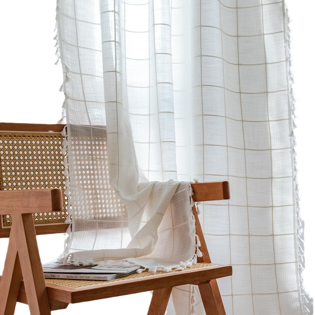 Curtains Korean Literary Matcha Green Kitchen Living Room Storage Room Non-Punching Light-Transmitting Curtains