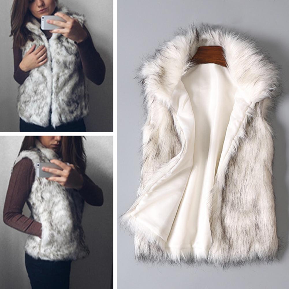 Fashion Fluffy Waistcoat Windproof Faux Fur Vest Women Plus Size Furry Coat Pockets Comfortable Vest Coat for Shopping