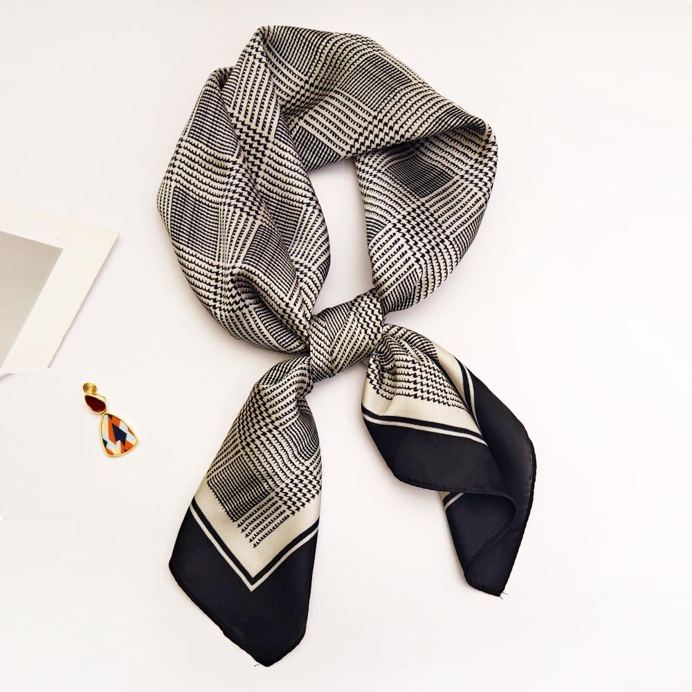 Small 70cm Sunflower Print Silk Satin Square Scarf for Women - Versatile and High-End Accessory